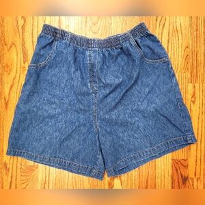 Vintage 90s Jean Shorts High Rise Bermuda, Elastic Waist, Exit Where? Size:Large